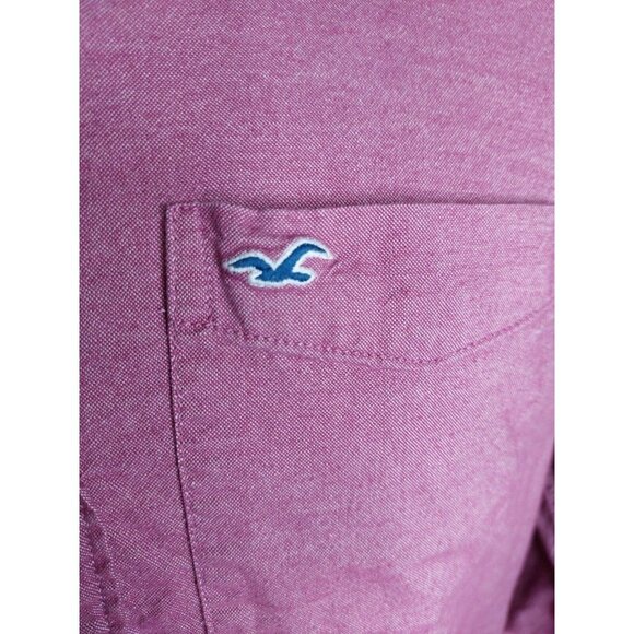 Hollister Mens Large Button Up Shirt Epic Flex Stretch LS Classic Fit Mauve Pink - Picture 9 of 14